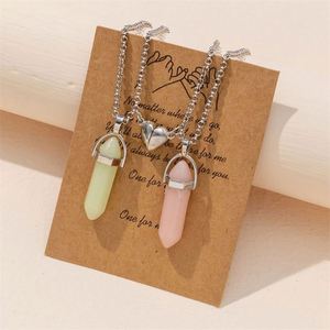 2 teile/satz magnetische Paar Halsketten für Liebhaber Herz leuchtende Naturstein Pendel Anhänger Halskette Freundschaft Valentinstag - Product Image 5