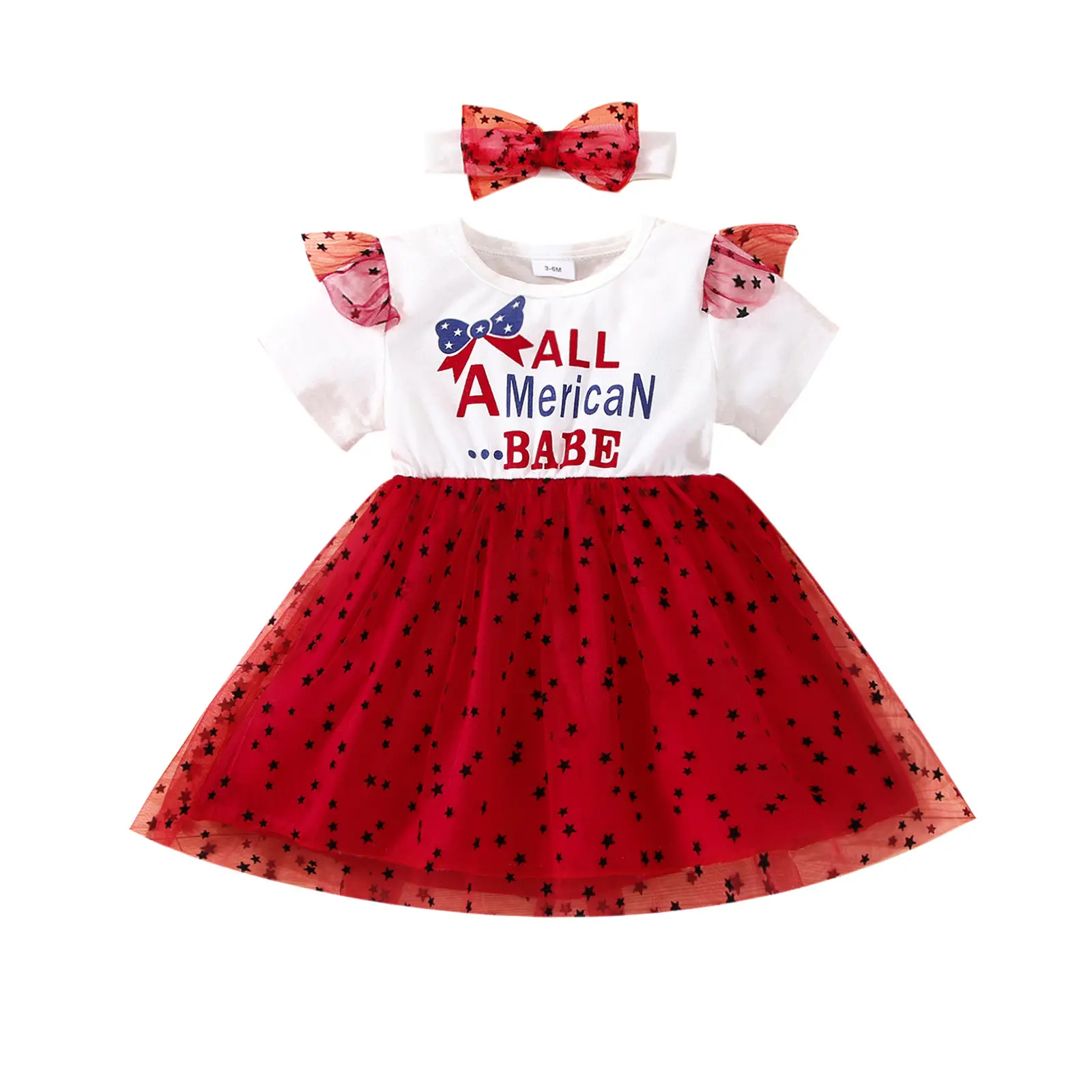 INS Lovely girls dress yarn skirt baby children girls fairy dress Independence Day baby party dresses with star