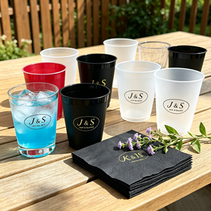 Vasos de Plástico Reutilizables para Cerveza y Vino con Logotipo Personalizado al por Mayor, Coloridos, para Promociones, de 8oz, 12oz, 16oz, 22oz y 32oz, con Servilleta Negra - Product Image 1