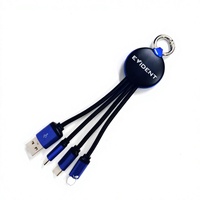 Kabel Pengisi Daya 3 in 1 Multi Universal Pendek dengan Gantungan Kunci USB untuk Perjalanan, Kabel Pengisi Daya Portabel Berbahan Nilon Kepang dengan Logo LED