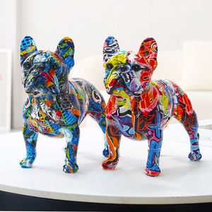 Creative Water Transfer Animal Pop Art Statue Graffiti Resin French Bulldog Statue