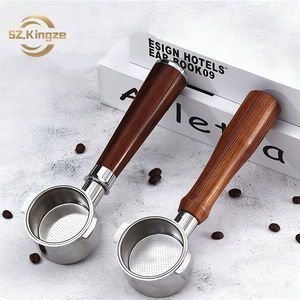 Portafiltro sin Fondo Kingze de 51 mm con Mango de Madera y <span class=keywords><strong>Filtro</strong></span> de Acero Inoxidable para <span class=keywords><strong>Cafetera</strong></span> <span class=keywords><strong>Delonghi</strong></span> - Product Image 1