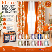 Prêt à expédier : Lot de 10 rideaux de fenêtre avec panneaux imprimés et unis, et housses de coussin, à œillets, vente en gros
