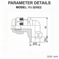 OUORO IP68 ROHS Raccord de câble coudé à 90 degrés série PG-W/M*W (3-25mm) en nylon plastique étanche avec protection incendie