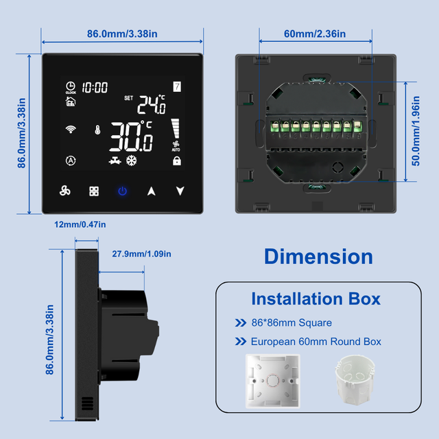 Energy Saving 2/4 Pipes Electric Valve Thermostat with Fan Coil Units Thermostat with Program Manual Mode Switch Wifi Thermostat