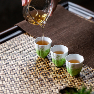 Chinese Style Green Bamboo Ceramic <b>Teacup</b> Flower Shaped Rim Hand Painted Porcelain Cup For Home Use Afternoon Tea - Product Image 4
