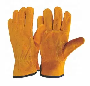 Gants en cuir de vache jaune doré de 10.5 pouces, paume complète, gants de conducteur en cuir de vache, gants de travail en cuir