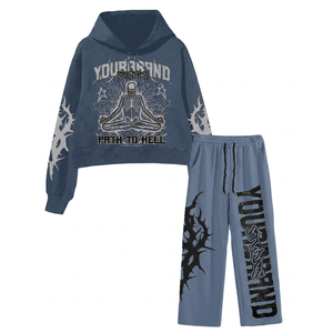 Conjunto Deportivo con Capucha para Mujer YOURBRAND, Negro y Gris, Manga Larga, Pantalones con Cordón, Estilo Urbano, Corte Holgado, Ropa Deportiva de Otoño - Product Image 3