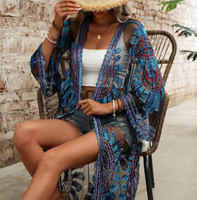Jupes de plage, Robes longues cardigan, Maillots de bain bikini de protection solaire pour vacances en bord de mer, Paréos de plage brodés et ajourés