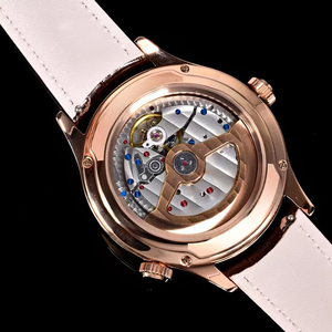 High-end Designer Style Luminous Waterproof Day Night Date Sapphire Crystal Rose Gold <b>Case</b> Brown Leather Strap Unisex <b>Watch</b> - Product Image 3
