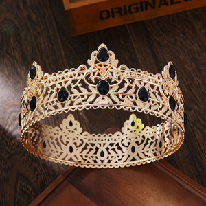 Corona de Metal Redonda para <span class=keywords><strong>Hombre</strong></span>, Chapada en Oro, con Circonitas de Agua y Pedrería, Marca Miss Etiquette NIANCAN, para Cumpleaños y Bodas - Product Image 3