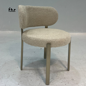 Minimalist Teddy Fabric Dining <b>Chair</b> Champagne Metal Legs Round <b>Back</b> for Hotel Cafe Commercial Use - Product Image 2