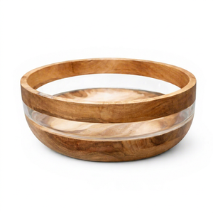 Bol de service moderne en bois d'acacia et résine transparente pour la cuisine à domicile - Product Image 1