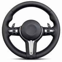 Volant en cuir personnalisé à fond plat style sport pour BMW M4 M5 M6 F10 F15 F30 E90 Noir