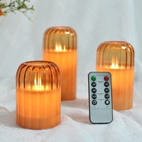 Kanlong Lot de 3 bougies électroniques LED rayées en verre sans flamme pour Noël