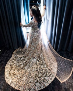 Vestido Lehenga Choli de Acetato Estilo Medio Oriente ATIYA LIBAS, Largo hasta el Suelo, Bordado, Vestido de Novia para Mujer, Ropa Étnica - Product Image 1