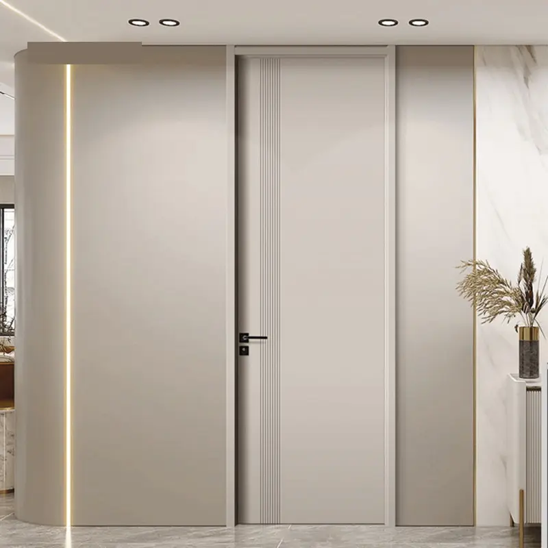 باب داخلي خشبي متين من البلوط عالي الجودة بتصميم بسيط يسمح بدخول الغرفة بالنمط الحديث لغرف النوم والشقق والبيوت الفيلات