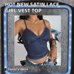 New Hot Selling Women's Breathable Woven <b>Sequined</b> Sweet Vest Satin Lace Sling <b>Top</b> - Product Image 2