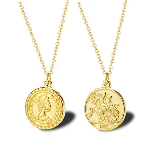 OEM Edelstahl 18 Karat vergoldete Münze Porträt Elizabeth Queen Runde Karte Anhänger benutzer definierte Halskette Kragen Dorado