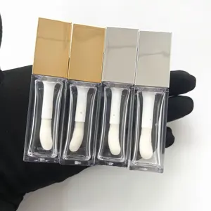 Gümüş dudak parlatıcı şişesi plastik kozmetik ambalaj boş krem tüpleri fırça altın dudak balsamı tüpleri ile uzun ruj konteyneri