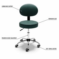 Tabouret roulant avec dossier, chaise de salon pivotante, réglable en hauteur pneumatiquement, base chromée 5 étoiles, bleu sarcelle, pour clinique, tatouage