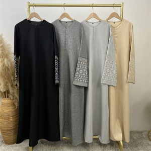 6797# Latest Front Zipper New Women Dress Linen Fabric Popular Embroidery Sleeves With Pockets Classy Muslim Islam Ladies Dress - Product Image 6