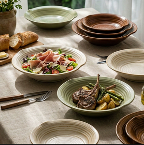 Juego de Vajilla Rústica de Cerámica Estilo Natural, Tazón de Cerámica Texturizada con Asa, para Ensalada, Carne, Pasta, Cocina Casera, Restaurante - Product Image 4