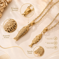 Nouveauté : Collier pendentif poisson carpe koi texturé en acier inoxydable plaqué or avec chaîne à maillons pour femme, accessoire empilable