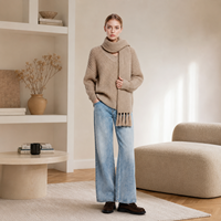 Pull en tricot fin taupe pour femme, col roulé, manches longues, fabricant sur mesure