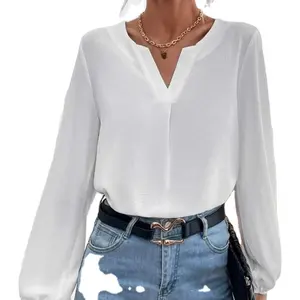 V-Neck Long Sleeve Cross Solid Color Chiffon Ladies Shirt Solid Color Bow Sleeve Top women's blouses & shirts