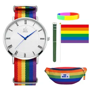 All'ingrosso Custom Lesbian Pride Month orologi bracciali borse accessori prezzo di fabbrica arcobaleno Nylon Band Unisex Private Label
