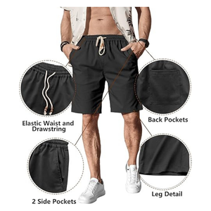 Pantalones Cortos Casuales Negros para Hombre con Cordón Ajustable - Perfectos para el Verano y Actividades al Aire Libre - Product Image 3