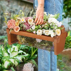 Wooden Flower Box With Mesh Base For Balcony Garden <b>Planting</b> Outdoor Decor - Product Image 1