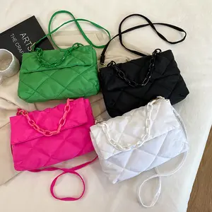 Bolsos-para-mujeres-nylon Pure Color Single Shoulder Bag Korean Fashion Diamond Crossbody Bag Handbags for Women Free Shipping