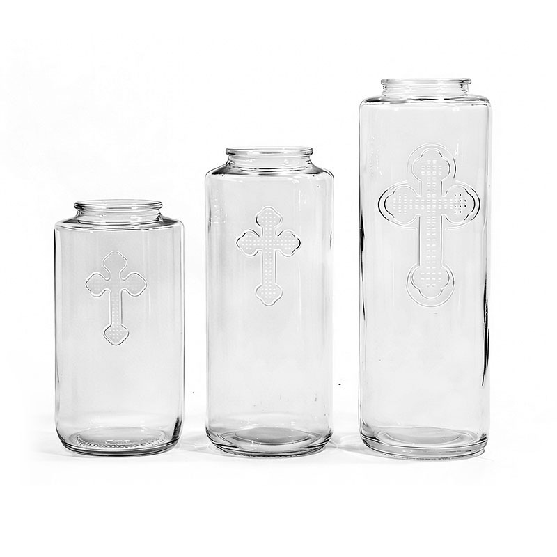 Classic Cross Embossed Prayer Candle Glass