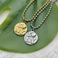 Collier en acier titane style hip-hop européen avec pendentif disque 'I Heart NY' – Accessoire de mode urbaine pour couple, inaltérable, idéal comme cadeau