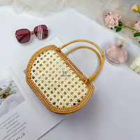 Tas Keranjang Belanja Rotan Gaya Prancis Buatan Tangan untuk Wanita, Tas Rotan Bambu Vietnam Grosir Tas Rotan