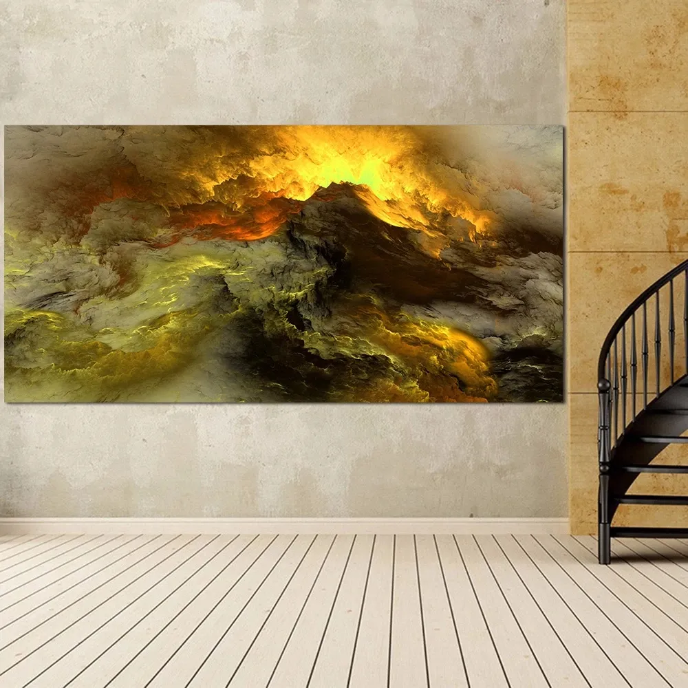 Large Size Canvas Poster Art Prints Cloud Abstract Colorful Light Brown Oil Painting for Living Room Wall Picture