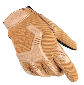 Gants tactiques de sécurité HBG1001 en tissu tricoté élastique en nylon noir et kaki camouflage avec points et languettes en silicone pour la protection - Product Image 3