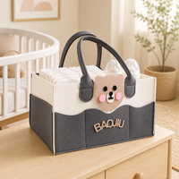 Sac de rangement rigide en feutre pour couches, motif ours mignon, avec 3 poches avant, personnalisable avec votre logo, OEM ODM, vente en gros