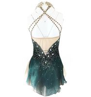 Robe de patinage artistique personnalisée pour femmes et filles, tenue de patinage sur glace, dégradé vert, entraînement, compétition, vêtements de patinage classiques