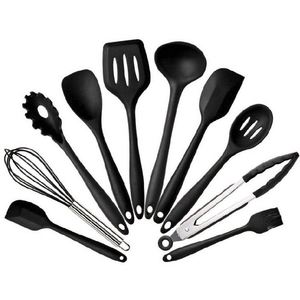 10-piece Set <b>Silicone</b> Kitchen Utensils Non-stick Cooking Spoon Lid Set Rice Spoon Scraper <b>Baking</b> Modern Simple Style Black Red - Product Image 4