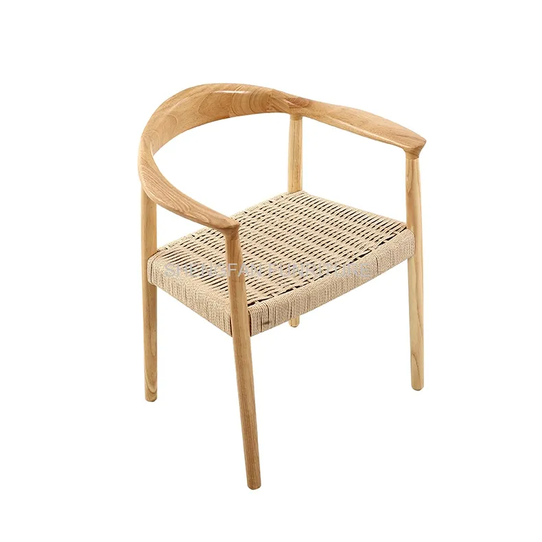 Sillas de madera maciza Wishbone para interiores de alta calidad baratas con reposabrazos, sillas de comedor de madera con asiento de cuerda moderno de estilo nórdico
