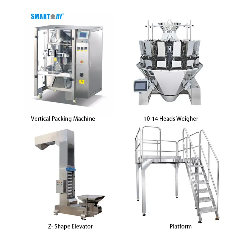 Embalaje de pesaje automático, máquina de embalaje de granos de café, patatas fritas, plátano, comida seca, arroz, pasta, almendro, cacahuete, azúcar y nueces, CE