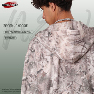 Sudadera con capucha de forro polar estilo vintage para hombre, con cremallera, estampado Y2K por transferencia térmica, camuflaje, informal, holgada, estilo urbano para invierno - Product Image 2