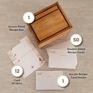 Premium Acacia Wood <strong>Recipe</strong> <strong>Card</strong> Holder Custom Large Wooden <strong>Recipe</strong> <strong>Box</strong> with <strong>Cards</strong> Wooden Boxes with Sliding Lid - Product Image 2