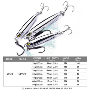 Mồi câu kim loại 10g 15g 20g 30g 40g 60g 80g có móc câu, mồi câu kim loại siêu xa, mồi câu jigging chuyên dụng câu cá thu, cá mú - Product Image 2