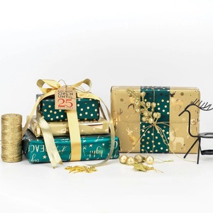 Eco-Friendly Recyclable Custom Metallized Art <b>Paper</b> Gift <b>Wrap</b> <b>Roll</b> Reindeer Polka Dot Pattern Gold Stamp Double-Sided Packaging - Product Image 1