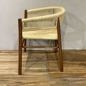 Chaise d'extérieur moderne rustique meubles artisanat rotin frêne teck bois tissé corde bras chaise Patio jardin chaises coussin Villar - Product Image 3