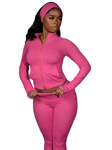 Set da donna completo completo due pezzi pantaloni a zampa giacca <span class=keywords><strong>con</strong></span> Zip pantaloni Skinny Fitness <span class=keywords><strong>Leggings</strong></span> tute Yoga <span class=keywords><strong>con</strong></span> fascia - Product Image 5